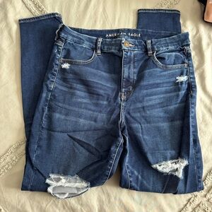 American Eagle Outfitters Women's Dark Blue Ripped Skinny Jeans